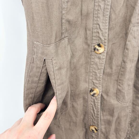 Pure Collection Linen Button Front Midi Shirt Dress Belted Brown Pockets, Size 6 - Picture 6 of 9